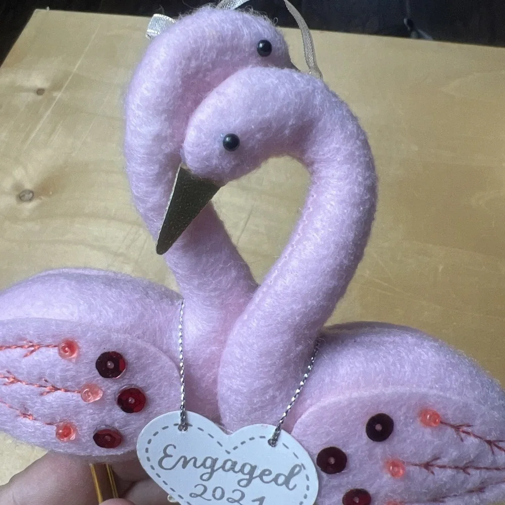 Flamingo Love Birds Engaged 2021‎ Felt Christmas Ornament